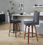 Hank 26" Fixed-Height Counter Stool - Set of 2 - Walnut Wood, Black Fabric, Black Metal
