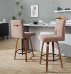 Hank 26" Fixed-Height Counter Stool - Set of 2 - Whitewashed Wood, Brown Fabric, Black Metal