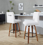 Hank 26" Fixed-Height Counter Stool - Set of 2 - Walnut Wood, Light Grey Fabric, Black Metal