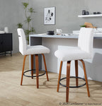 Hank 26" Fixed-Height Counter Stool - Set of 2 - Walnut Wood, Light Grey Fabric, Black Metal