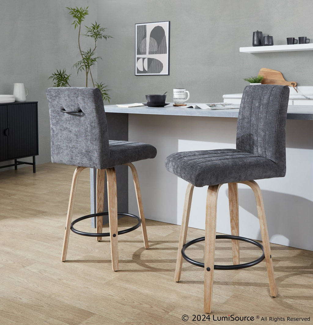 Hank 26" Fixed-Height Counter Stool - Set of 2 - Whitewashed Wood, Black Fabric, Black Metal