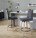 Hank 26" Fixed-Height Counter Stool - Set of 2 - Whitewashed Wood, Black Fabric, Black Metal