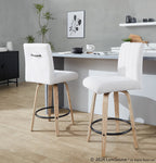 Hank 26" Fixed-Height Counter Stool - Set of 2 - Whitewashed Wood, Light Grey Fabric, Black Metal