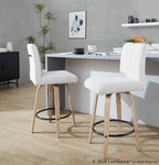 Hank 26" Fixed-Height Counter Stool - Set of 2 - Whitewashed Wood, Light Grey Fabric, Black Metal