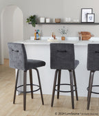 Hank 30" Fixed-Height Barstool - Set of 2 - Walnut Glazed Wood, Black Fabric, Black Metal