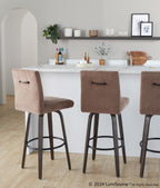 Hank 30" Fixed-Height Barstool - Set of 2 - Walnut Glazed Wood, Brown Fabric, Black Metal
