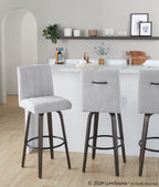 Hank 30" Fixed-Height Barstool - Set of 2 - Walnut Glazed Wood, Light Grey Fabric, Black Metal