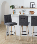 Hank 30" Fixed-Height Barstool - Set of 2 - Whitewashed Wood, Black Fabric, Black Metal