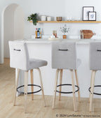Hank 30" Fixed-Height Barstool - Set of 2 - Whitewashed Wood, Light Grey Fabric, Black Metal