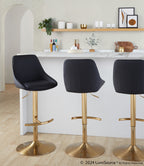 Diana Adjustable Barstool - Set of 2 - Gold Metal, Black PU