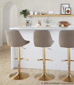 Diana Adjustable Barstool - Set of 2 - Gold Metal, Brown PU