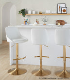 Diana Adjustable Barstool - Set of 2 - Gold Metal, White PU
