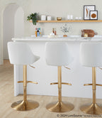 Diana Adjustable Barstool - Set of 2 - Gold Metal, White PU