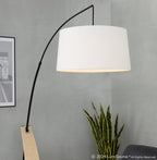 Robyn Floor Lamp - Natural Wood, Black Metal, White Linen