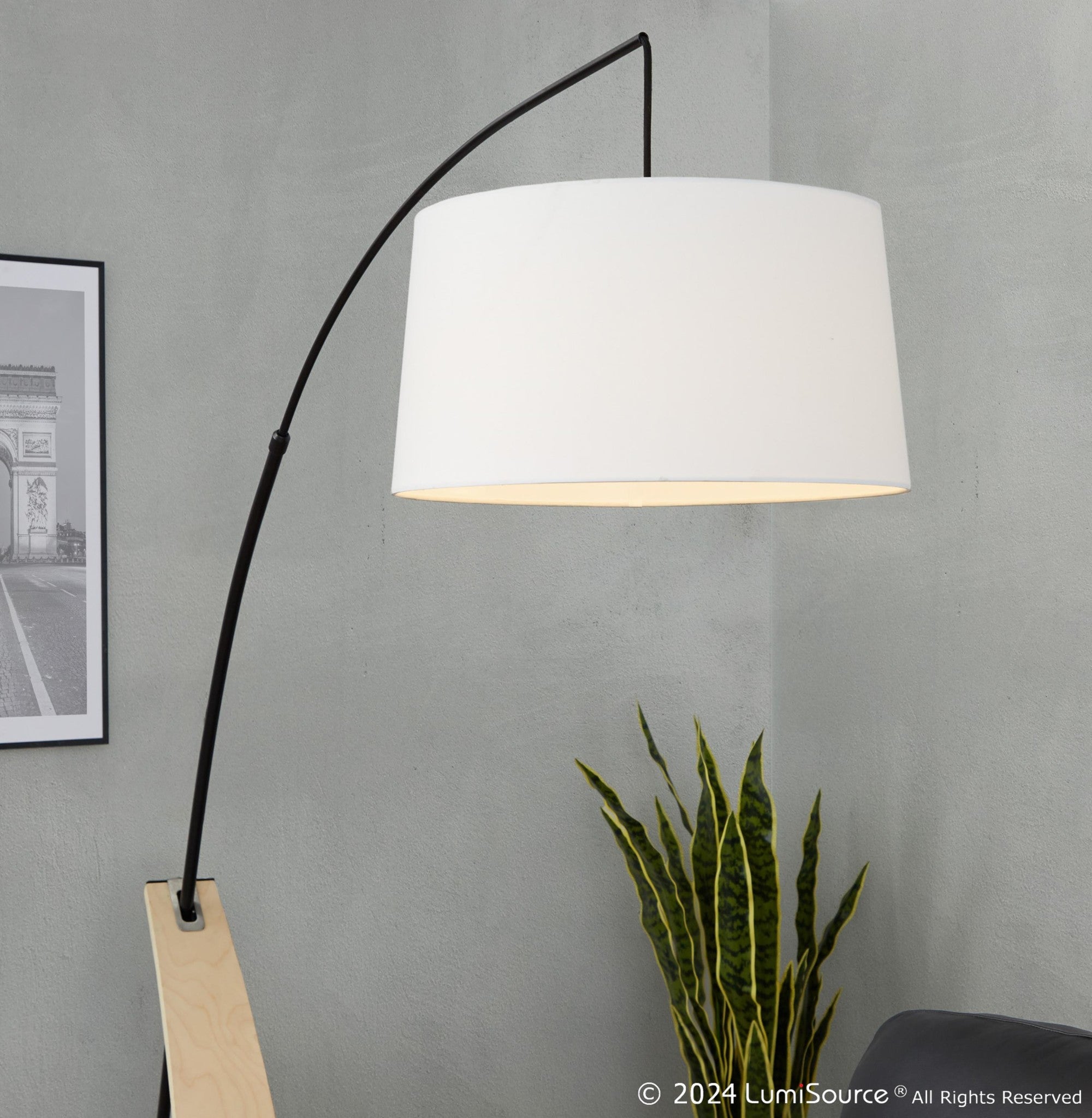 Robyn Floor Lamp - Natural Wood, Black Metal, White Linen