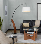 Robyn Floor Lamp - Walnut Wood, Black Metal, White Linen