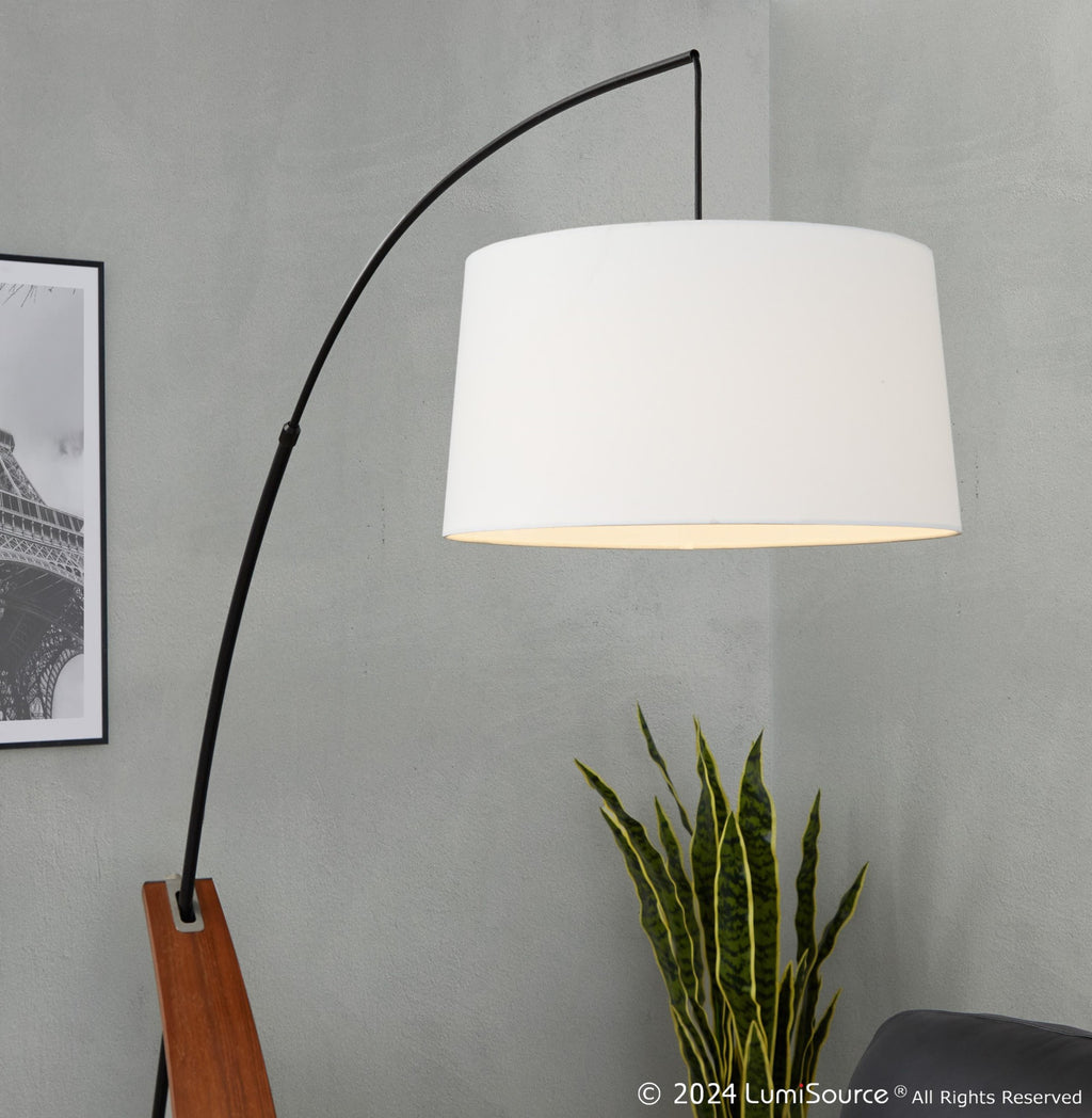 Robyn Floor Lamp - Walnut Wood, Black Metal, White Linen