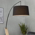 Robyn Floor Lamp - Natural Wood, Black Metal, Black Linen