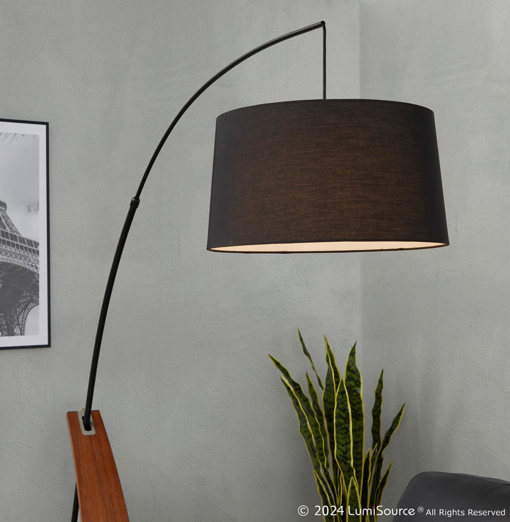 Robyn Floor Lamp - Walnut Wood, Black Metal, Black Linen