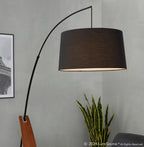 Robyn Floor Lamp - Walnut Wood, Black Metal, Black Linen