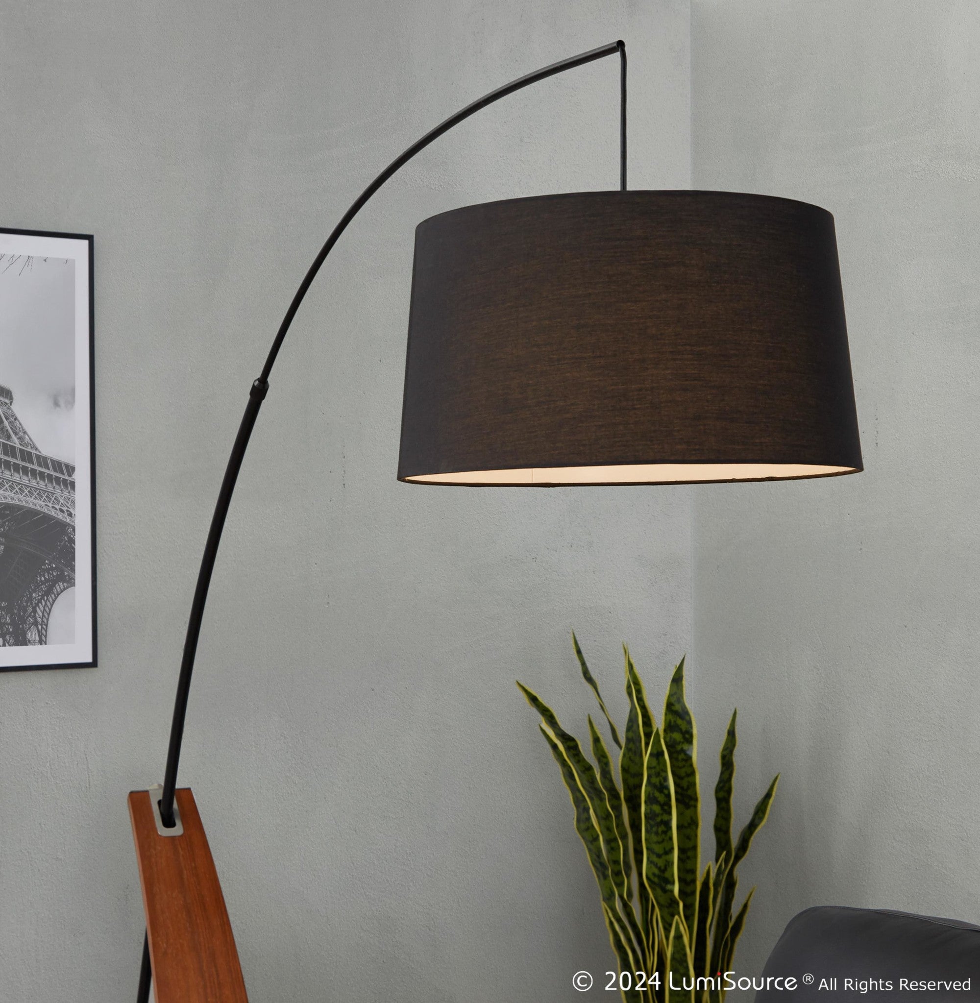 Robyn Floor Lamp - Walnut Wood, Black Metal, Black Linen