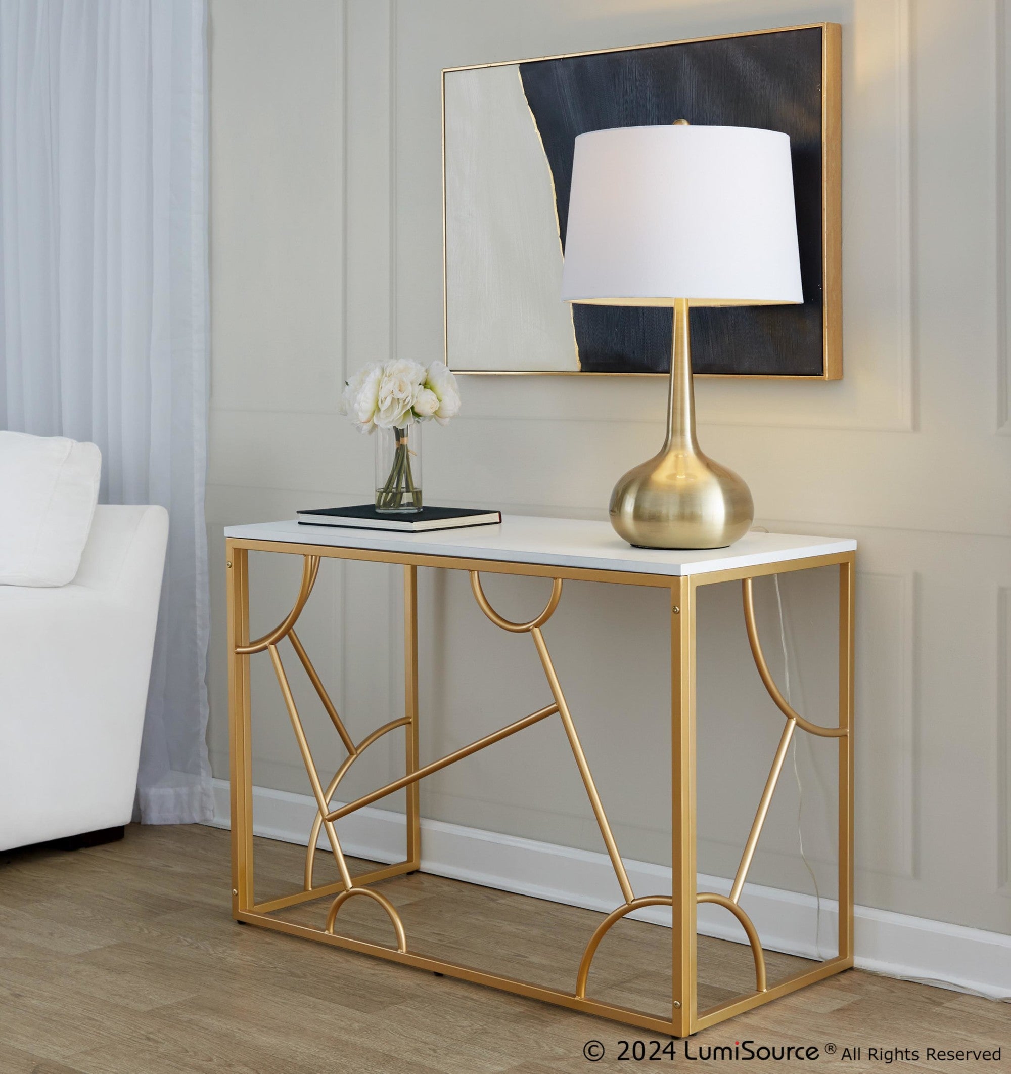 Constellation Desk - Gold Metal, White MDF
