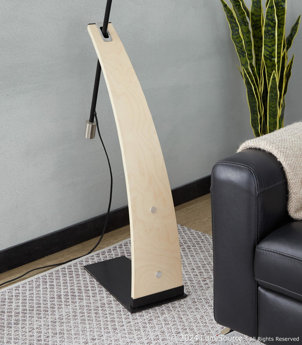 Robyn Floor Lamp - Natural Wood, Black Metal, Black Linen
