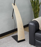Robyn Floor Lamp - Natural Wood, Black Metal, Black Linen