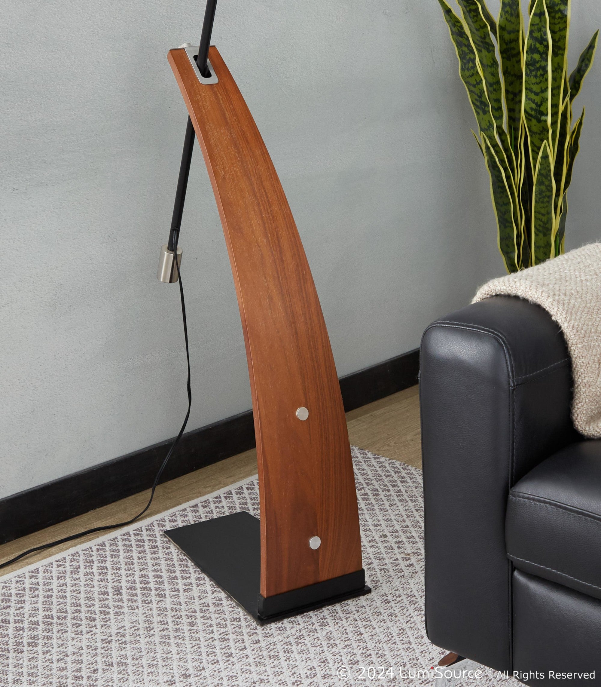 Robyn Floor Lamp - Walnut Wood, Black Metal, Black Linen