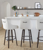 Hannah 30" Fixed-Height Barstool - Set of 2 - Walnut Glazed Wood, Cream Fabric, Black Metal