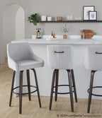 Hannah 30" Fixed-Height Barstool - Set of 2 - Walnut Glazed Wood, Grey Fabric, Black Metal
