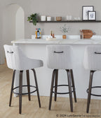 Hannah 30" Fixed-Height Barstool - Set of 2 - Walnut Glazed Wood, Grey Fabric, Black Metal