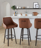 Hannah 30" Fixed-Height Barstool - Set of 2 - Walnut Glazed Wood, Camel PU, Black Metal
