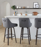 Hannah 30" Fixed-Height Barstool - Set of 2 - Walnut Glazed Wood, Dark Grey PU, Black Metal