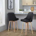 Studded Marcel 26" Fixed-Height Counter Stool - Set of 2 - Zebra Wood, Black PU, Chrome Metal