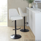 Studded Marcel Barstool - Set of 2 - Black Metal, Cream Fabric, Brass Metal