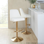Studded Marcel Barstool - Set of 2 - Gold Metal, White PU