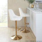 Studded Marcel Barstool - Set of 2 - Gold Metal, White PU