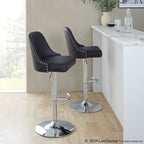 Studded Marcel Barstool - Set of 2 - Chrome Metal, Black PU