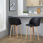 Fran 24" Fixed-Height Counter Stool - Set of 2 - Zebra Wood, Black PU, Chrome Metal