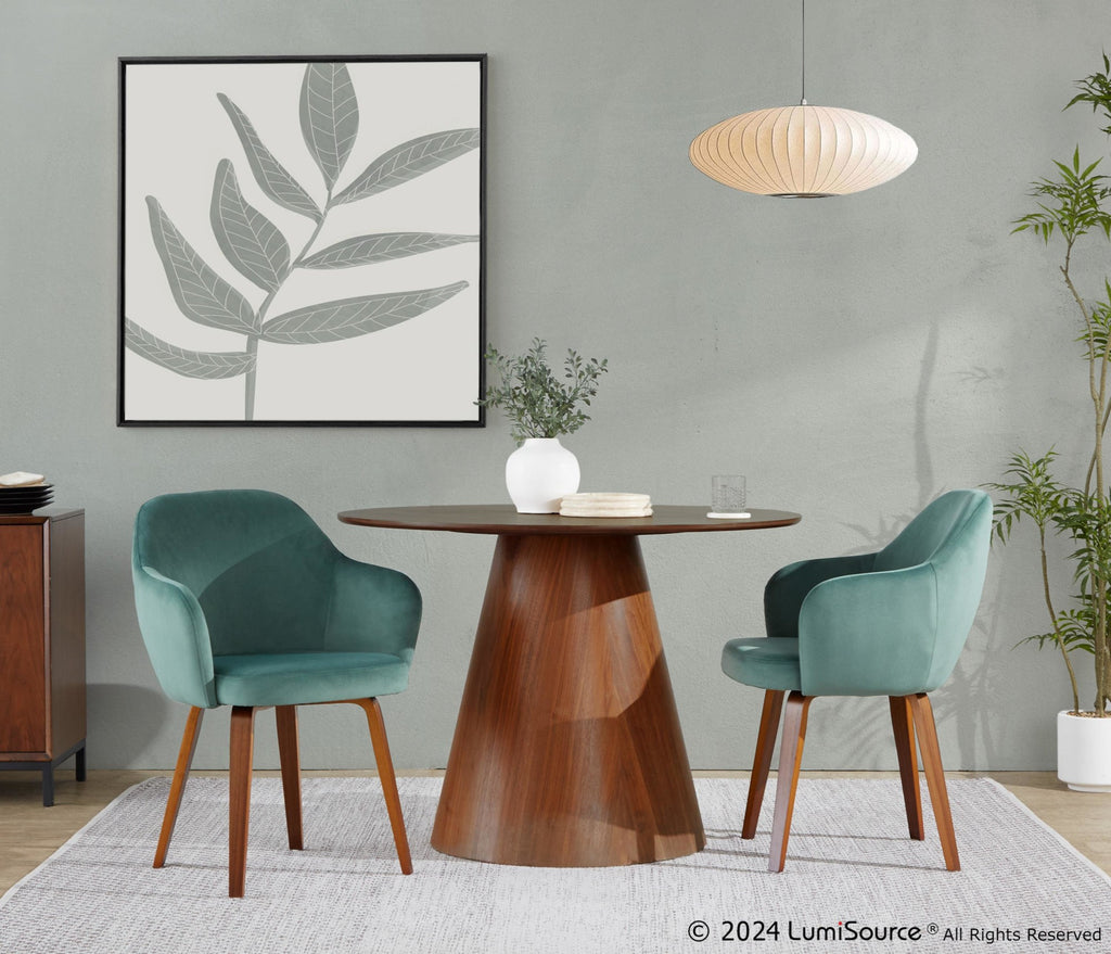 Buena Dining Chair - Set of 2 - Walnut Wood, Green Velvet