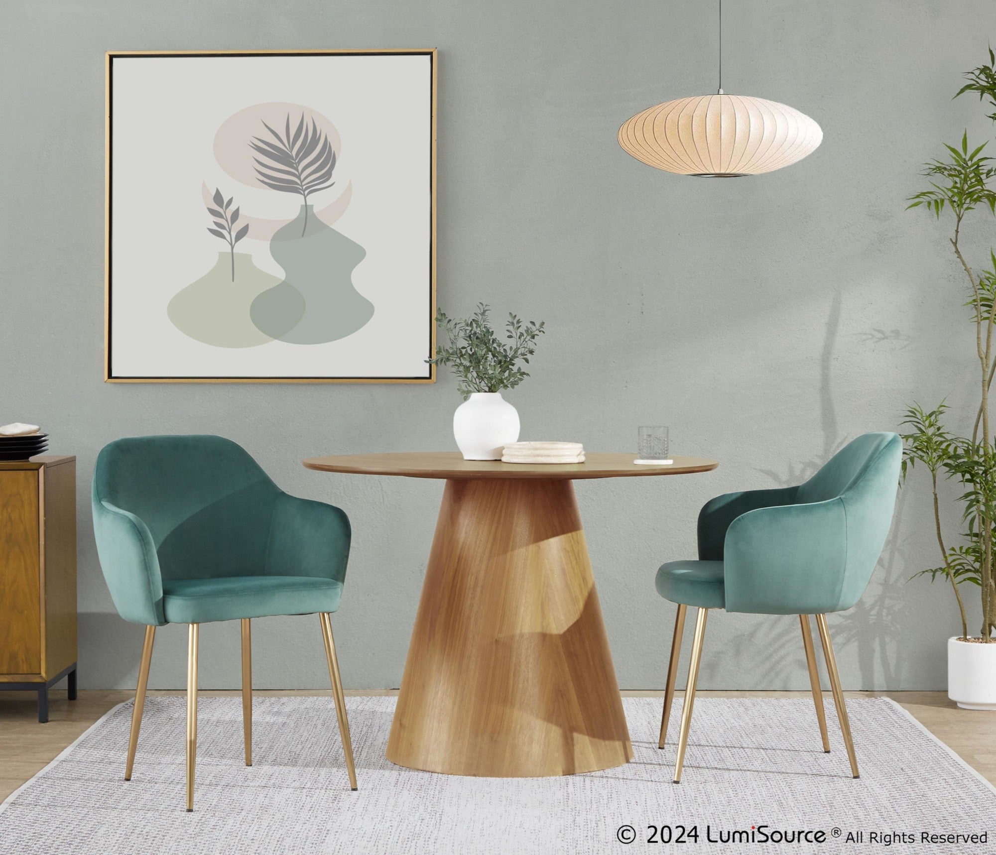 Buena Dining Chair - Set of 2 - Gold Metal, Green Velvet