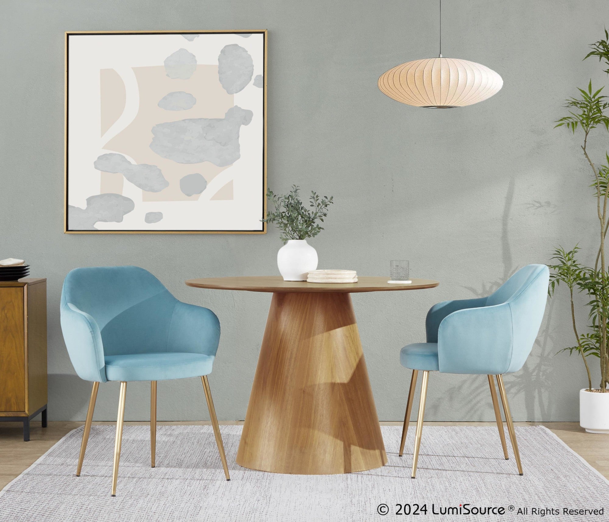 Buena Dining Chair - Set of 2 - Gold Metal, Light Blue Velvet