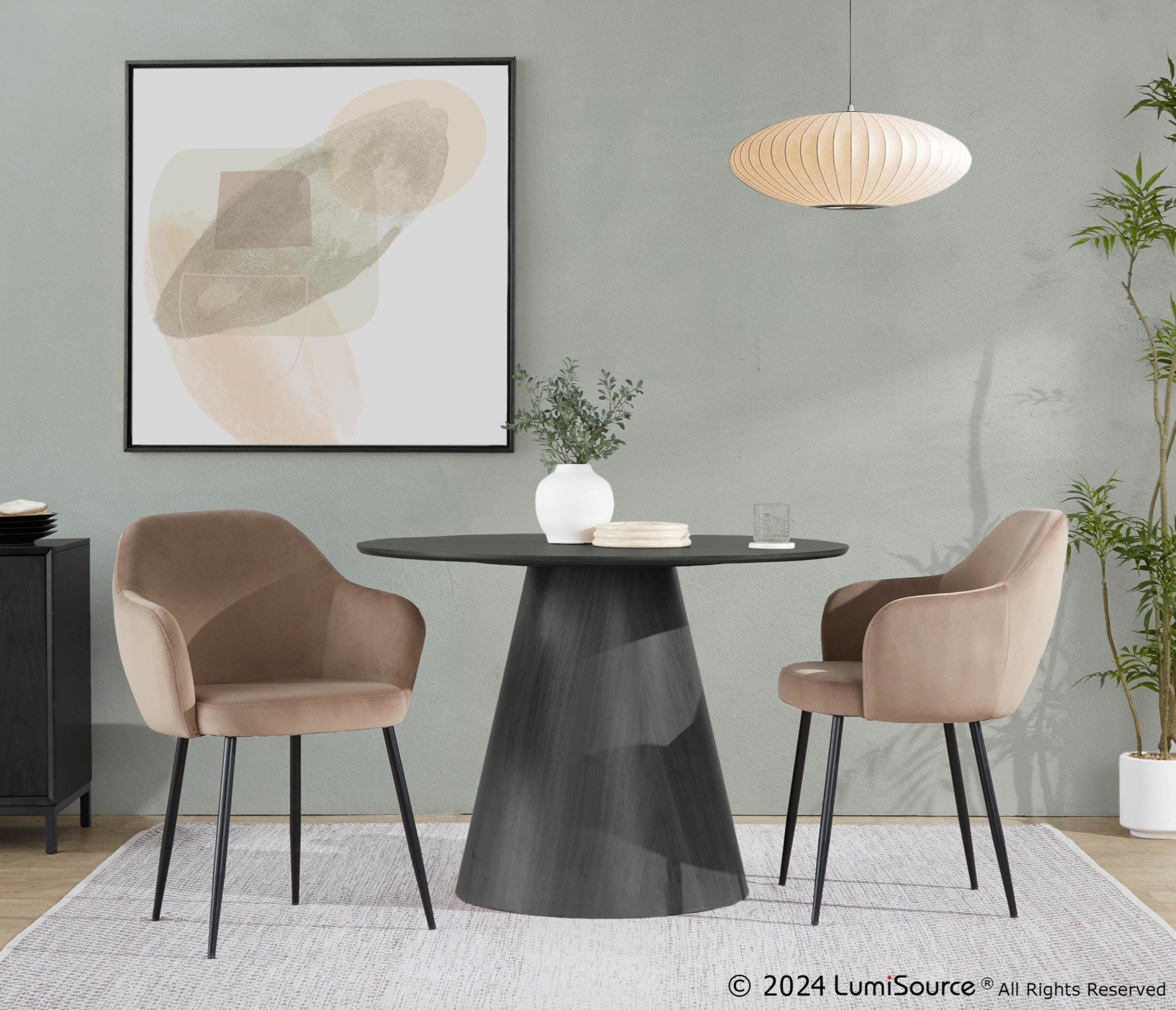 Buena Dining Chair - Set of 2 - Black Metal, Brown Velvet
