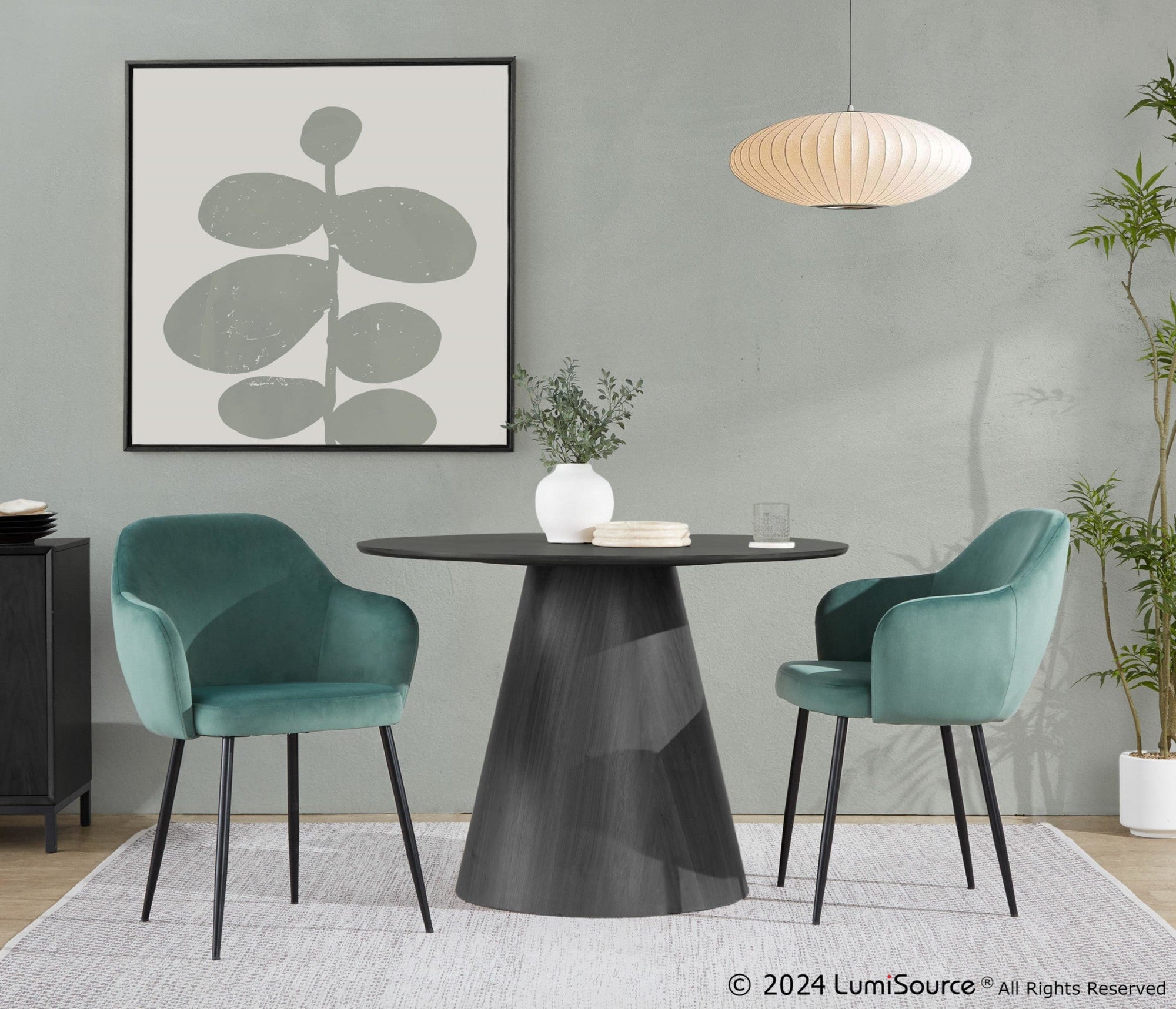 Buena Dining Chair - Set of 2 - Black Metal, Green Velvet