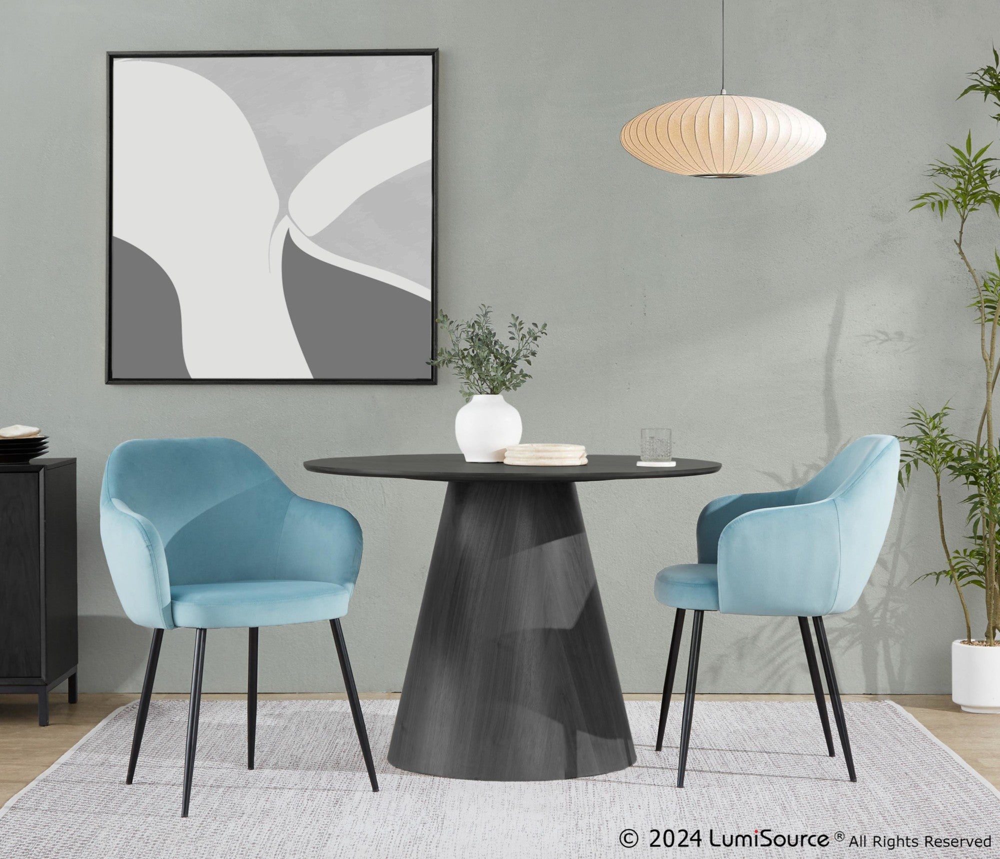 Buena Dining Chair - Set of 2 - Black Metal, Light Blue Velvet