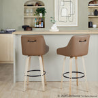 Hannah 30" Fixed-Height Barstool - Set of 2 - Whitewashed Wood, Brown PU, Black Metal