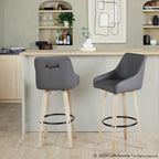 Hannah 30" Fixed-Height Barstool - Set of 2 - Whitewashed Wood, Dark Grey PU, Black Metal