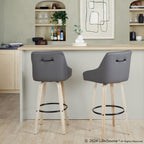 Hannah 30" Fixed-Height Barstool - Set of 2 - Whitewashed Wood, Dark Grey PU, Black Metal
