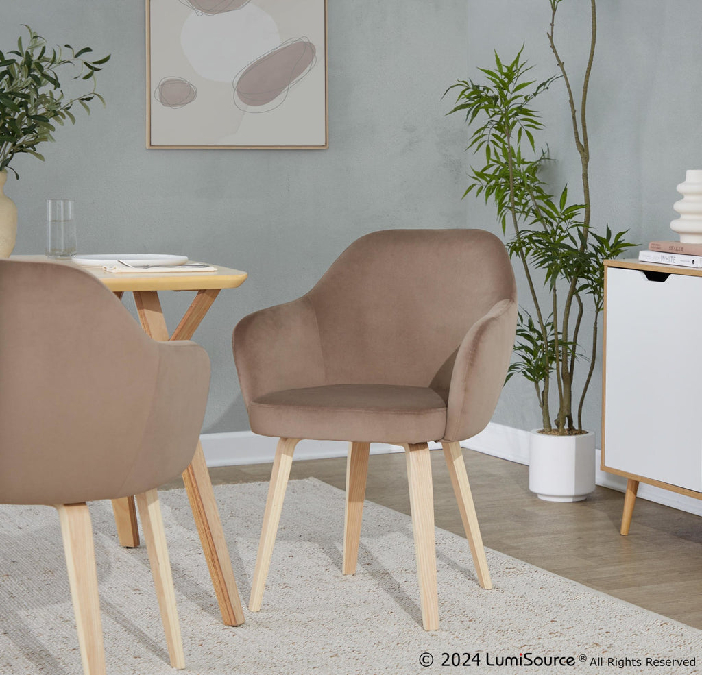 Buena Dining Chair - Set of 2 - Natural Wood, Brown Velvet